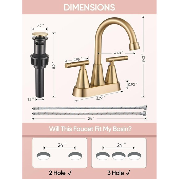 Cobbe Brushed Gold High Arc Bathroom Faucet (CB-11001G) with Drain & H2O Lines - Picture 3 of 5